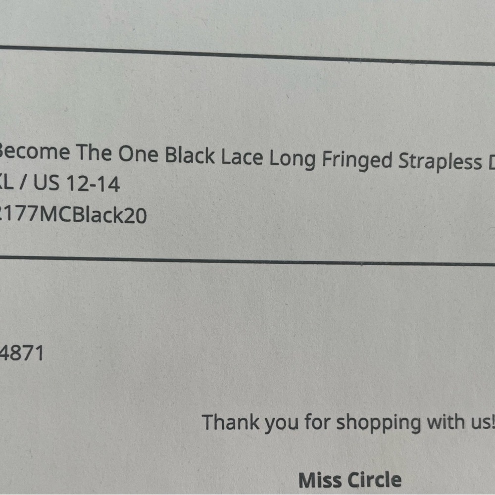 Size 12/XL MISS CIRCLE Black Lace Long Fringed Strapless Dress NEW with Tags - Picture 9 of 15